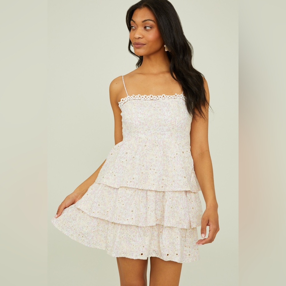 Altar'd State Cream Floral Tiered Val Mini Dress